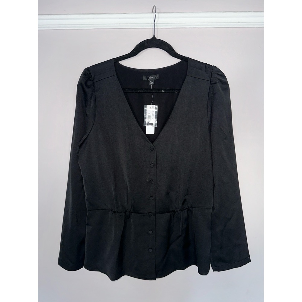 J. Crew Black Peplum Button Up Blouse